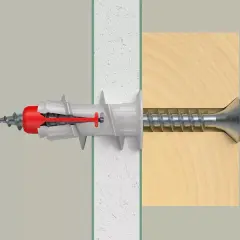 Tasselli per fissare cartongesso al muro, con vite che attraversa il legno e si ancora nel muro.