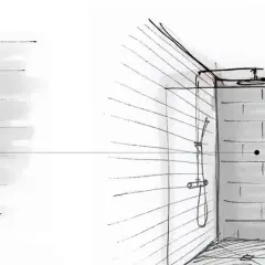 Schizzi di schemi posa piastrelle rettangolari per un bagno con doccia.