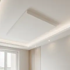 Struttura cartongesso moderna con illuminazione integrata. Il telaio cartongesso crea un soffitto a più livelli, elegante e funzionale.