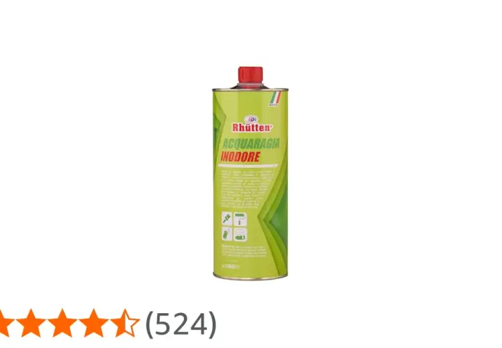 Flacone di acquaragia inodore Rhütten, ideale per diluire vernici sintetiche e per pulire superfici.
