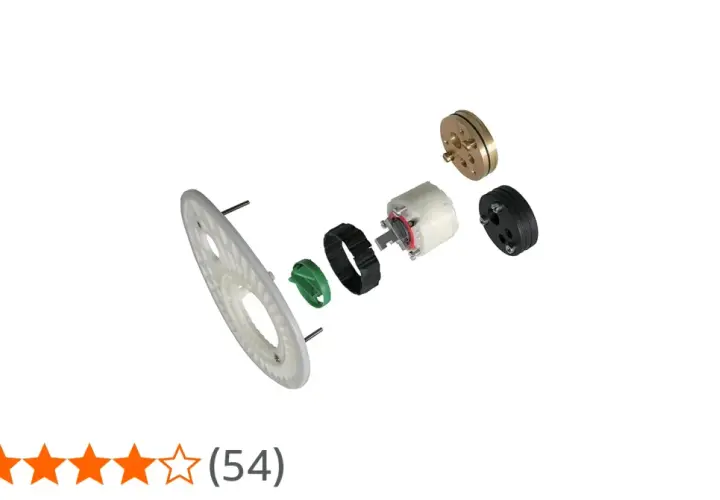 Parti di ricambio per rubinetteria Ideal Standard vecchi modelli: un disco bianco, un anello verde, un meccanismo bianco e nero, e un componente dorato.
