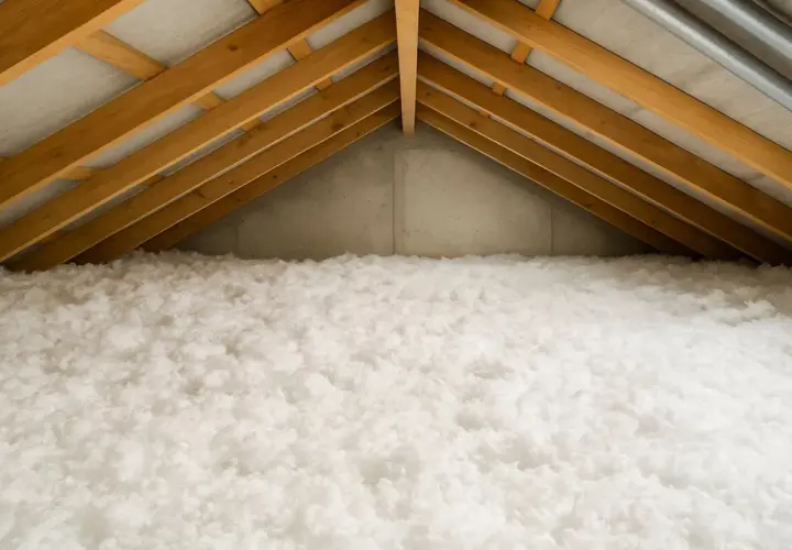 Sottotetto non abitabile con abbondante spessore isolamento, un soffice manto bianco che protegge dal freddo.