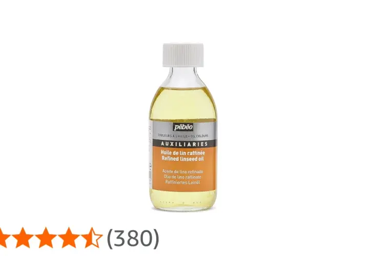Flacone di olio di lino raffinato Pébéo, ideale per preparare e proteggere le cementine artistiche.