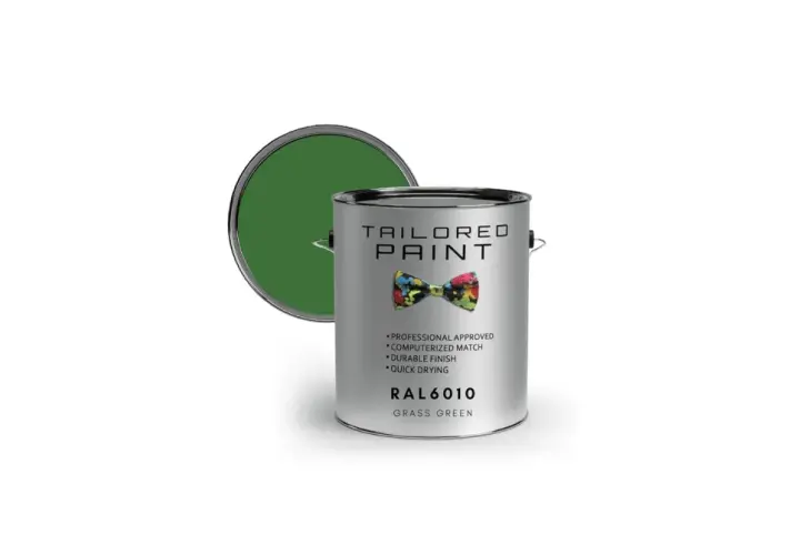 Latta di vernice per PVC, colore verde erba RAL 6010, finitura durevole e asciugatura rapida.