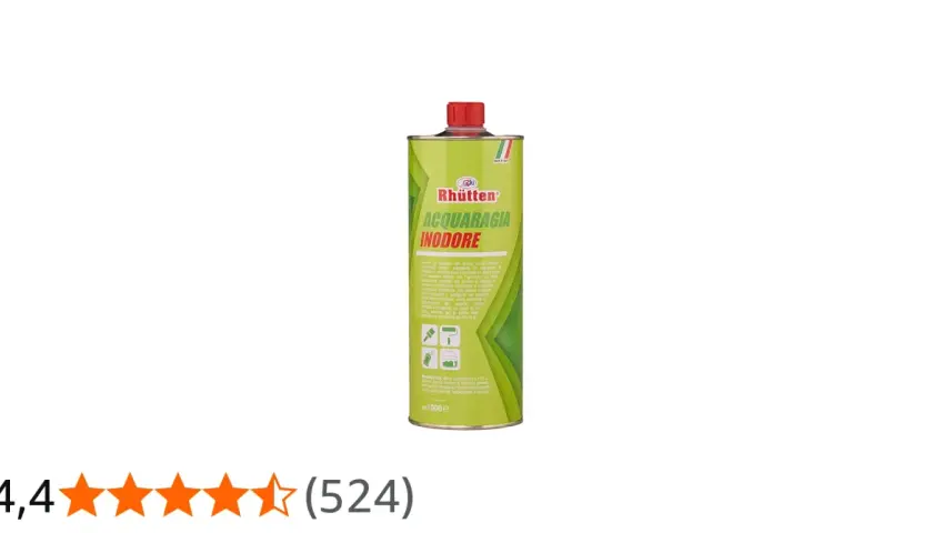 Flacone di acquaragia inodore Rhütten, ideale per diluire vernici sintetiche e per pulire superfici.