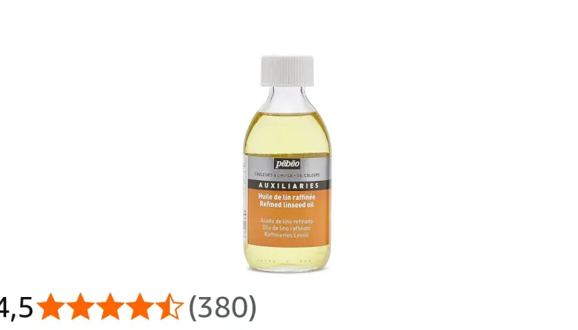Flacone di olio di lino raffinato Pébéo, ideale per preparare e proteggere le cementine artistiche.