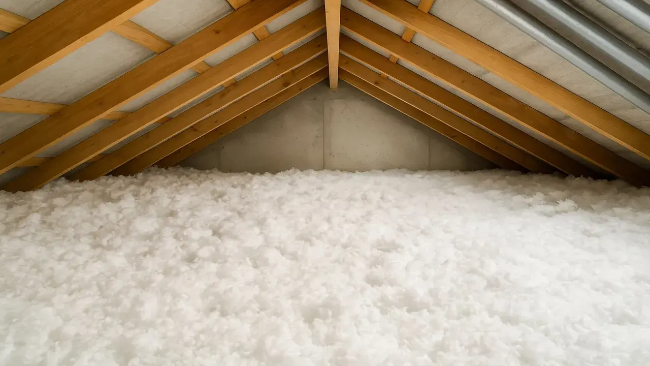 Sottotetto non abitabile con abbondante spessore isolamento, un soffice manto bianco che protegge dal freddo.