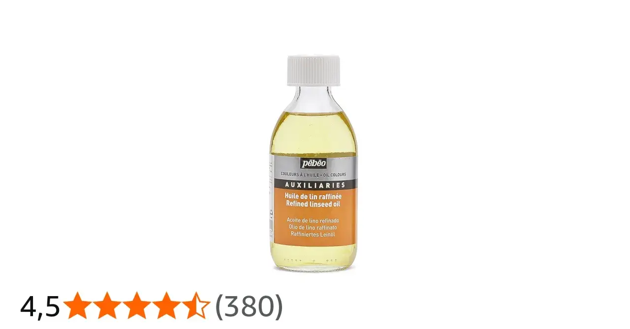 Flacone di olio di lino raffinato Pébéo, ideale per preparare e proteggere le cementine artistiche.