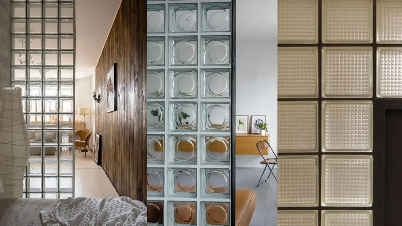 Parete vetrocemento moderno con diversi pattern. Un'idea di design per separare gli ambienti con stile e luce.